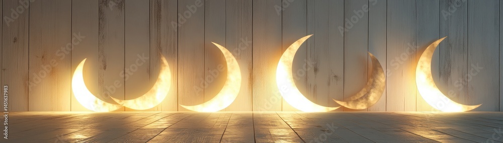 Poster illuminated moon phase cycle against rustic white wooden wall texture showing waxing gibbous and cre