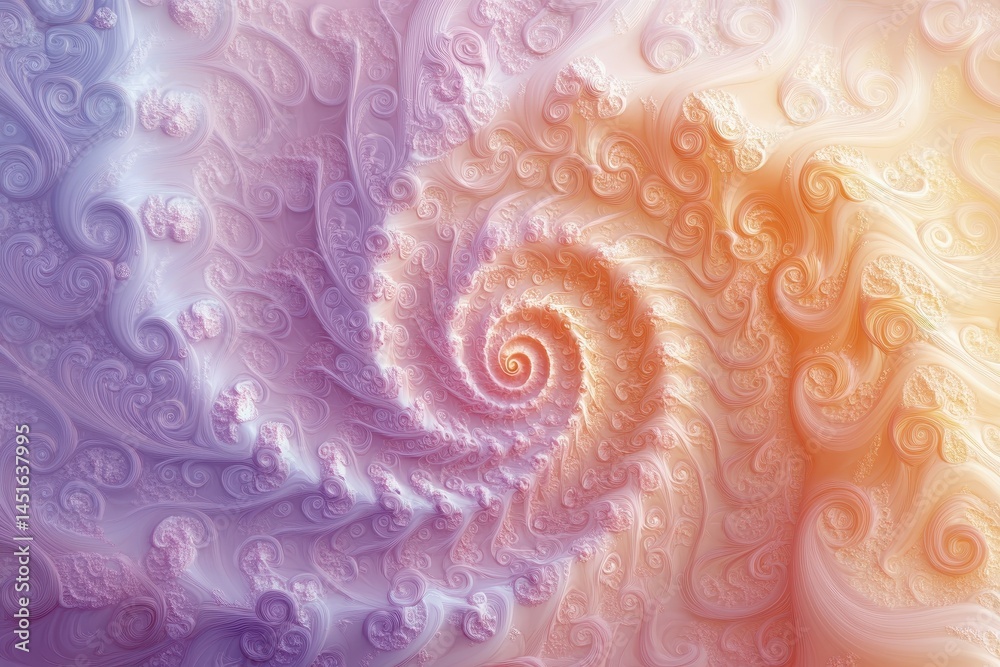 Poster Intricate Fractal Spiral with Pink to Orange Gradient Texture Pattern Geometric Ornament Decorative Element Recursion Illusion 3D Rendering Background Wallpaper Design