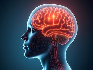 Obraz premium Detailed anatomical visualization of the human head and brain system