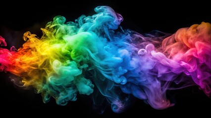 Obraz premium Vivid colored smoke swirling in layers on a black background, cloudy smoke, colorful haze