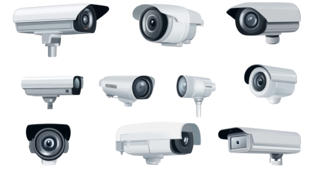 Set of Security Camera Icons Isolated on White Background