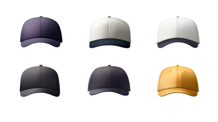 Set of Baseball Caps Isolated on White Background