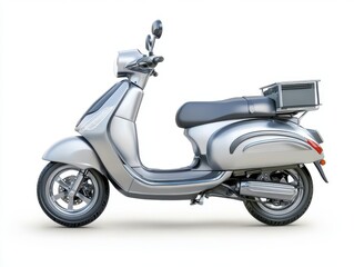 Silver Classic Motor Scooter on White Background