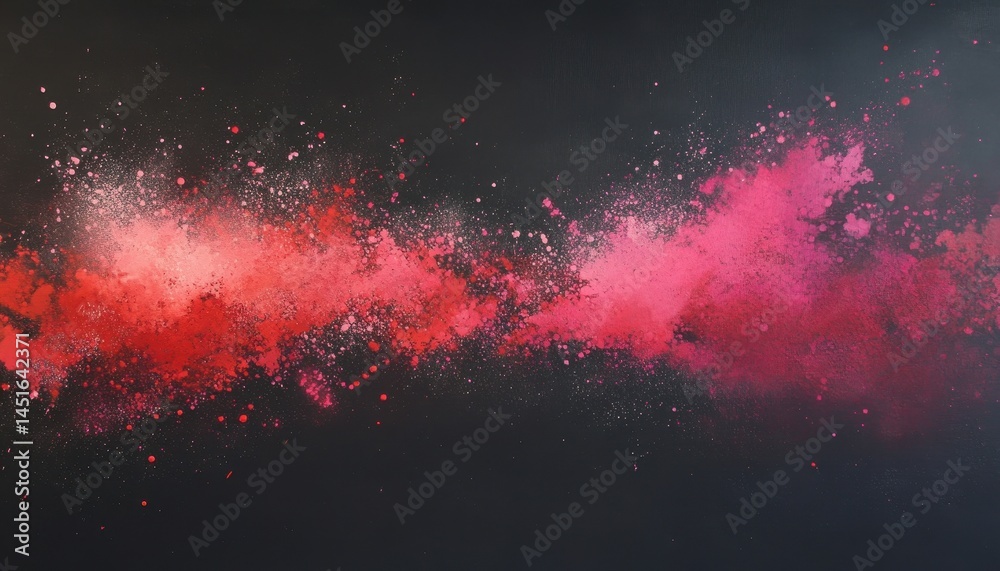 Aufkleber Vibrant Red and Pink Powder Explosion Against a Dark Backdrop Abstract Art Texture with Dynamic Splashes and Decorative Elements Creating a Modern Artistic Design