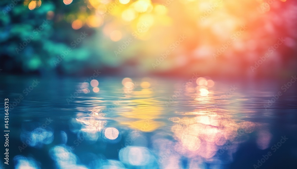 Aufkleber abstract water surface with defocused lights creates dreamy effect in blue and yellow color