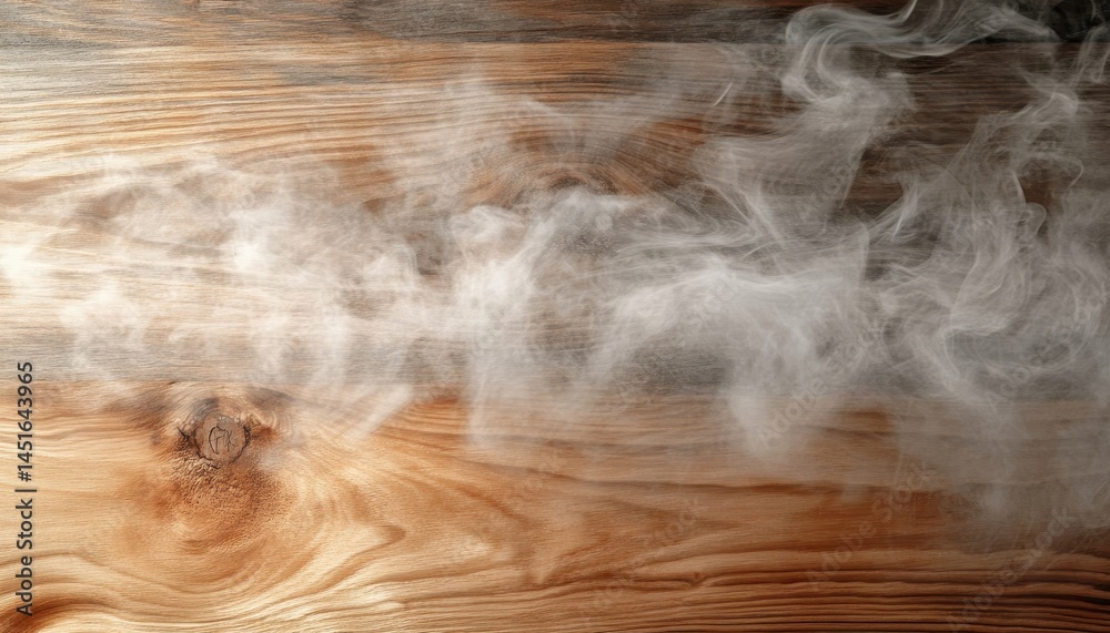 Poster abstract white smoke on warm brown wooden background with rich grain texture surface and natural wea