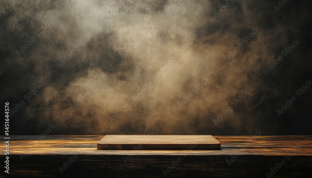 Poster dark rustic wooden table surface with grunge wall abstract background design wood backdrop with spot