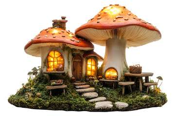 Enchanting Mushroom House Fairy Home Illuminated Night Scene