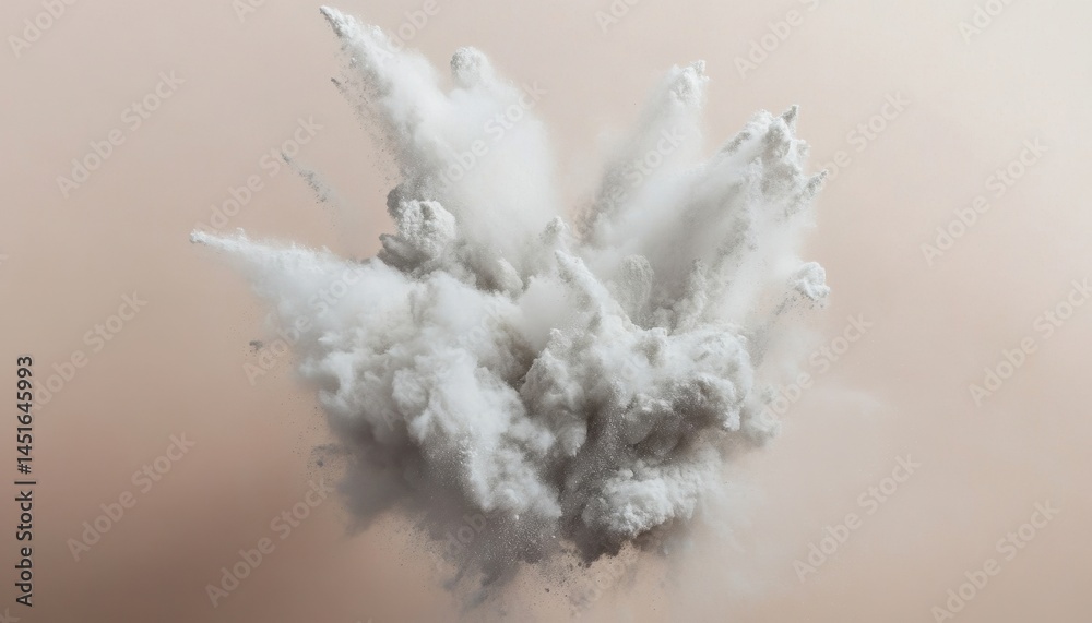 Aufkleber dramatic white powder explosion against a soft beige backdrop capturing motion and impact in studio 