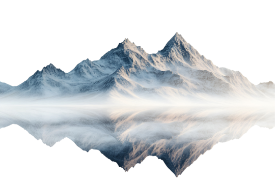 Snowcapped Mountains Reflected in a Misty Valley Magical Winter Landscape,