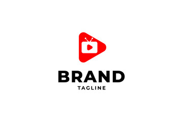 Play media logo with tv channel with triangle vector design shape