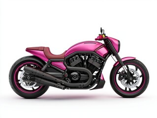 Obraz premium Sleek Pink Custom Motorcycle on White Background