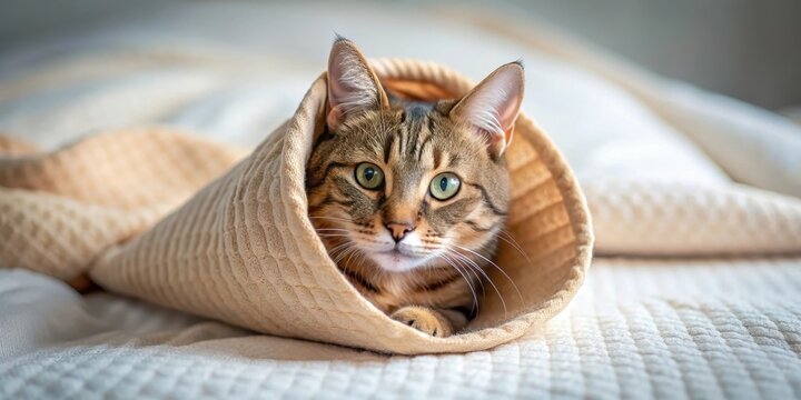 Cat in a cone of comfort,, relaxation, comfortable bed, relaxation,comfortable bed,sitting