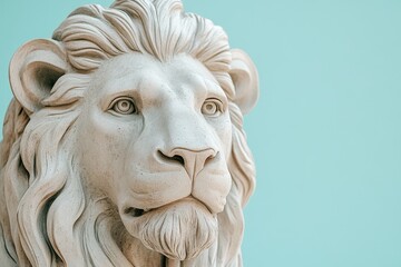 Close-up of a detailed stone lion head sculpture.