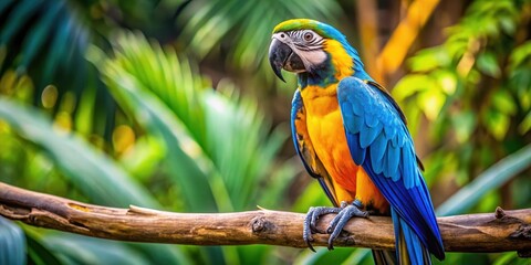 Obraz premium macaw perched on a branch with vibrant blue and yellow feathers, nature, birds of paradise, nature, birds of paradise, tree