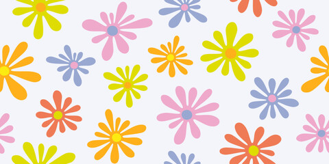 Cheerful daisy flower seamless pattern. Colorful abstract floral doodle pattern, design for fabric, cover, wrapping, wallpaper.