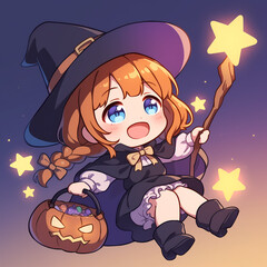 A cute chibi Halloween witch