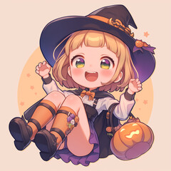 A cute chibi Halloween witch