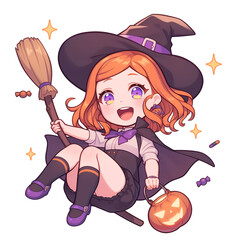 A cute chibi Halloween witch