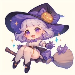 A cute chibi Halloween witch