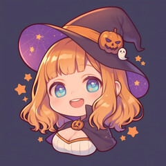 A cute chibi Halloween witch