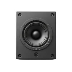 Modern black audio loudspeaker in a minimalistic setting on a transparent background, black audio loudspeaker isolated on transparent background