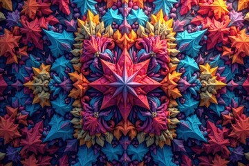 Intricate tessellation of geometric shapes in vibrant hues, pattern design, tile