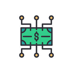 Digital money colored icons, minimalist vector illustration ,simple transparent graphic element .Isolated on white background