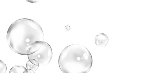 Transparent Floating Bubbles on Dark Teal Background. Abstract 3D Render. Abstract Bubbles Design for Modern Digital Use