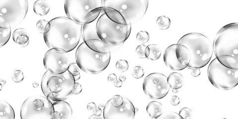 Transparent Floating Bubbles on Dark Teal Background. Abstract 3D Render. Abstract Bubbles Design for Modern Digital Use