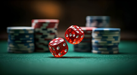 High-Roller-Casino mit Casino-Tisch und roten Würfeln