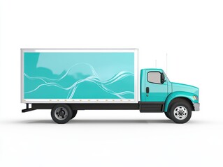Teal Delivery Truck with Abstract Water Design on White Background