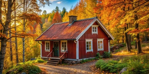 Cozy Swedish summer cottage with wooden exterior and red roof