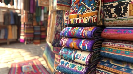 Colorful woven rugs and fabrics market