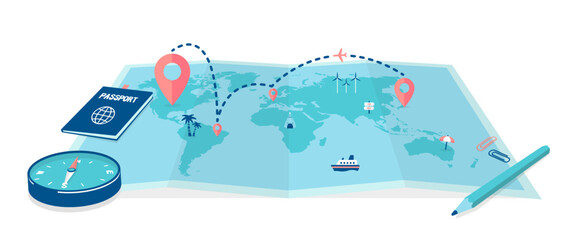 Naklejka premium Big world map and travel vector illustration