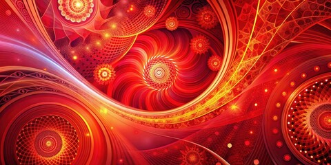 Vibrant abstract background with swirling red patterns and geometric shapes, illustration, design,  illustration, design