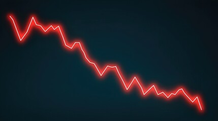 A glowing stock market graph shows a sharp decline against a dark background, symbolizing financial instability and market downturns.
