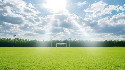 Exciting soccer game at sunny field grass pitch sports photography bright day wide angle action shots