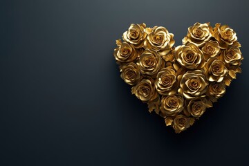 Golden Roses Heart on Dark Background