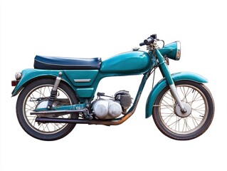 Obraz premium Vintage Teal Motorcycle Isolated on White Background