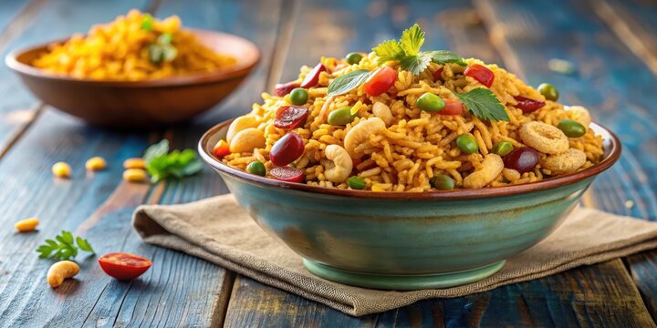 Bhel Puri Bowl with Crunchy Snack Mix, tasty snack, snacking,  tasty snack, snacking, crunchy
