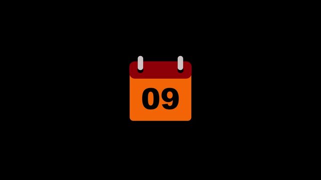09 date calendar icon Animation with transparent background. Flat calendar icon monthly, important date, meting date, Simple calendar with date concept. Date Calendar icon concept animation with alpha