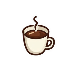 Obraz premium Sticker of steaming coffee cup, featuring a white mug with a brown outline and rising steam. Café branding, digital stickers, social media, and food-related content.