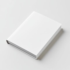 Fototapeta premium Minimalist Plain White Hardcover Notebook with Visible Spine, Positioned Vertically Against a Matching White Background