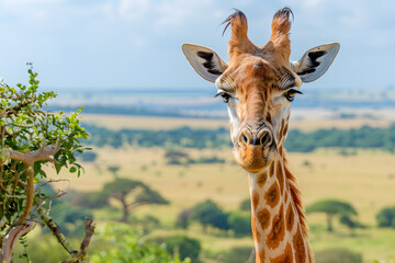 Obraz premium Close up of a giraffe in the African savanna.