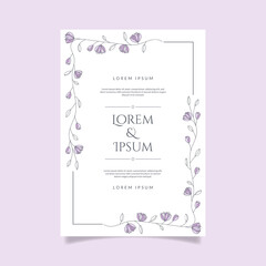 Wedding invitation save the date poster with hand drawn floral illustration Floral frame line art