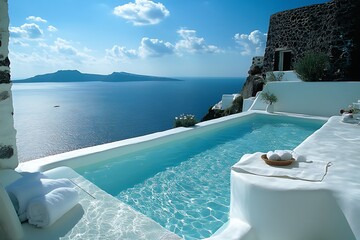 A Breathtaking Panorama of Santorini's White-Washed Buildings and Blue Domes