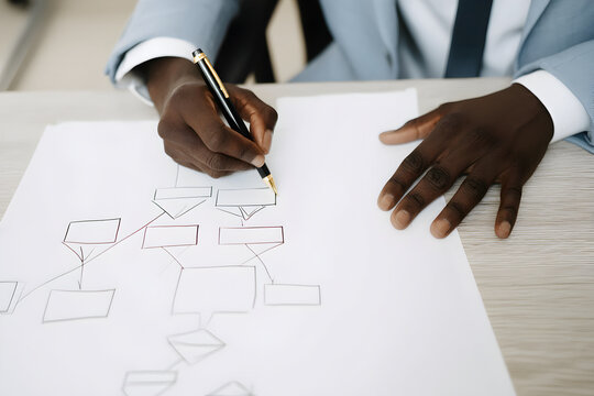 Crafting a logical process: A business professional sketching flowchart diagram