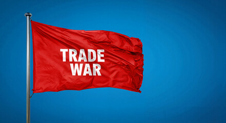 Red flag depicting trade war against a blue background  
