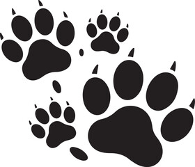 Fototapeta premium Black Dog Paw Silhouettes Clipart – Single Paw Print, Walking Trail, Large Paw, Small Paw, Cartoon and Realistic Styles, Pet Clipart Pack